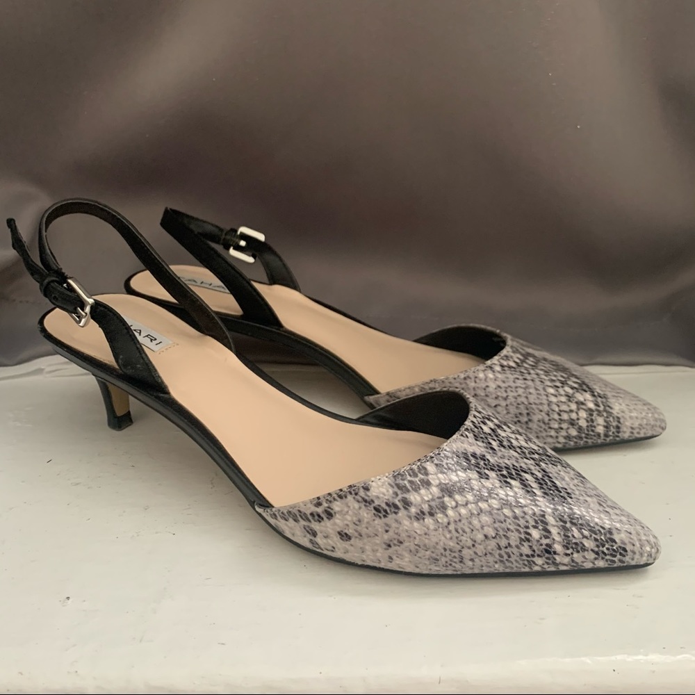 Snakeprint Pointed Toe Kitten Heel - image 1